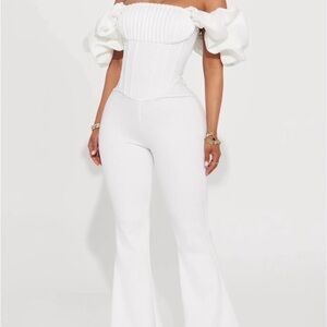 Fashion Nova Elegant White Off-Shoulder Jumpsuit